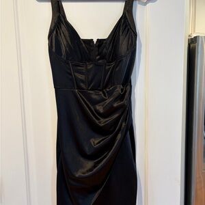 Symphony Black Satin Midi Dress